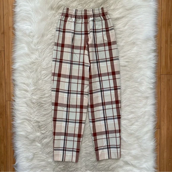 Aritzia Wilfred Soleste Red Cream Plaid Barrel Leg Baggy Jogger Pants High Rise - Picture 8 of 12